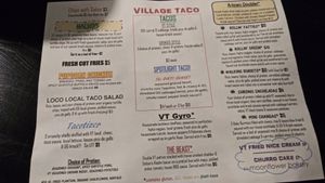 Menu as of early 2020 at Village Taco in Columbus