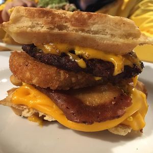 Village Taco- waffle sandwich for brunch! at Village Taco in Columbus