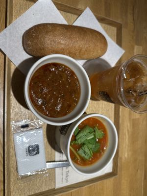 Minestrone soup, ratatouille curry, bread roll and yuzu lemonade   at Soup Stock Tokyo - S-PAL in Sendai