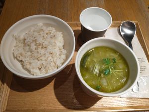 Green vegetables minestrone and sesame rice at Soup Stock Tokyo - Lumine Ikebukuro in Tokyo