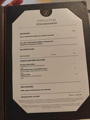 vegan dinner menue at Tauern Spa  in Kaprun