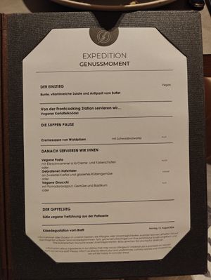 vegan dinner menue at Tauern Spa  in Kaprun