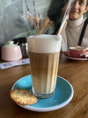 Latte machiatto (the cookie has butter) at EM Breakfast Club in Hamburg