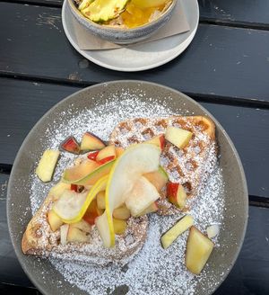 vegan waffles with fruits  at EM Breakfast Club in Hamburg