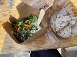 Yummy salad, and bread!   at Land & Monkeys - Beaumarchais in Paris