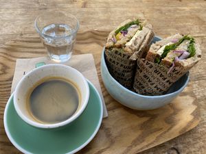 Umami sandwich and double espresso  at Land & Monkeys - Beaumarchais in Paris