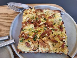 Bacon focaccia 7/10 but my boyfriend liked it at Land & Monkeys - Beaumarchais in Paris