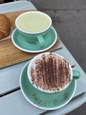 Matcha latte and cappuccino   at Land & Monkeys - Beaumarchais in Paris