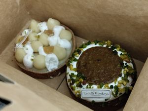 Lemon tart and pistachio rose water tart. Divine at Land & Monkeys - Beaumarchais in Paris