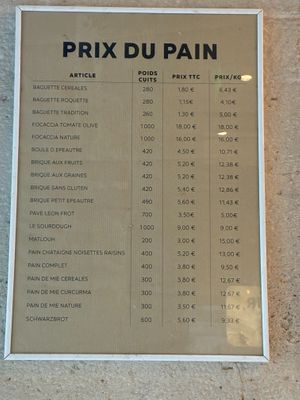 Bread prices at Land & Monkeys - Beaumarchais in Paris