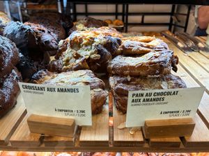 Almond croissants, with and without chocolate at Land & Monkeys - Beaumarchais in Paris