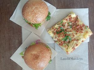 Burger Chick Bun and Focaccia Lardon at Land & Monkeys - Beaumarchais in Paris