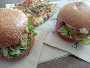 Burger Chick Bun and Focaccia Lardon at Land & Monkeys - Beaumarchais in Paris