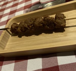 Complimentary ‘lamb’ skewer to start  at Al Sanpietrino Trattoria in Lisbon