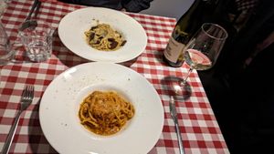 Spaghetti Carbonara and Pomodoro at Al Sanpietrino Trattoria in Lisbon