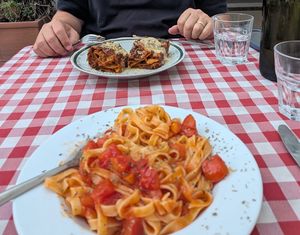 Pasta marinara and lasagna  at Al Sanpietrino Trattoria in Lisbon