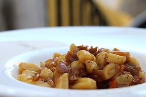 Homemade gnocchi served with Napoletana Genovese made out of marinated soy. Vegan dish. at Al Sanpietrino Trattoria in Lisbon