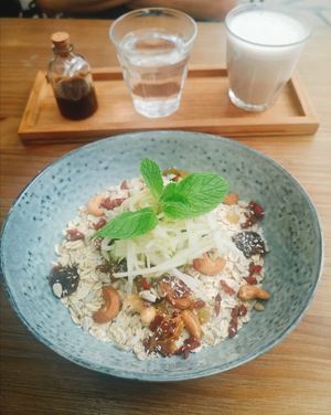 Oatmeal with Walnut milk at Genius Central in Central Singapore