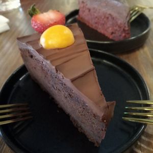Vegan chocolate cake at Genius Central in Central Singapore