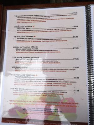 Menu - appetizers at Fishtail in Lisbon