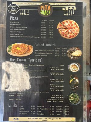 Menu  at Pita Shack in Pflugerville