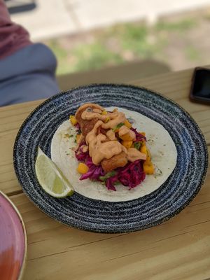 Fish taco at Vegan Street in Calgary