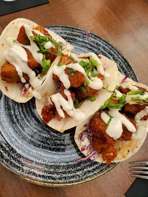 Chicken tacos at Vegan Street in Calgary