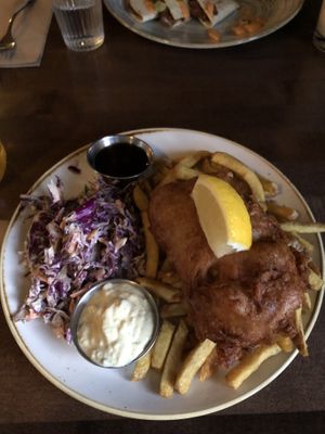 no fish and chips - so yummy  at Vegan Street in Calgary