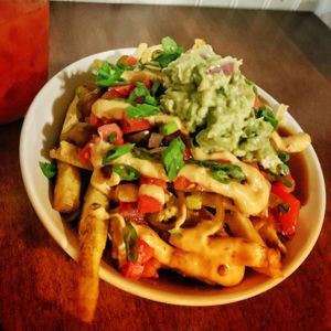 Nacho fries at Vegan Street in Calgary