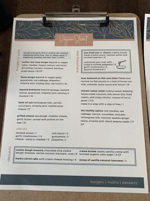 Food menu (1) at Vegan Street in Calgary