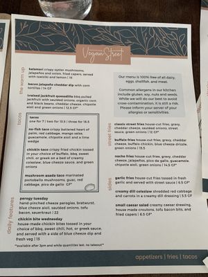 Food menu (2) at Vegan Street in Calgary