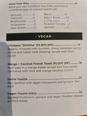 Vegan options on the menu at Three Hands Cafe in Brunswick