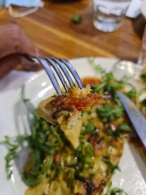Vegan omelette, see the tomatoes #Veganuary at Three Hands Cafe in Brunswick