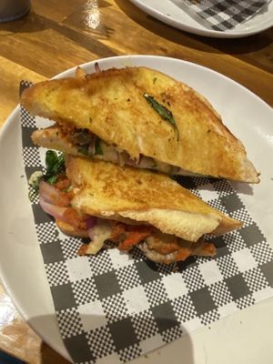Veggie Delight toasty  at Three Hands Cafe in Brunswick