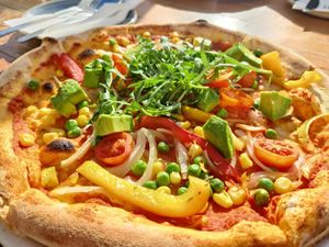 Vegan Pizza... Misses Salt and spices, but suits to makes a hangry vegan satied. at Victoria Gastro Pub in St Pauls Bay