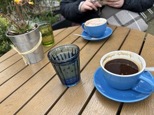 Oat milk cappuccino   at Nourish in Norwich