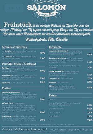 Breakfast menu at Campus Café in Leipzig