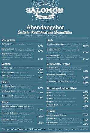 Dinner menu at Campus Café in Leipzig