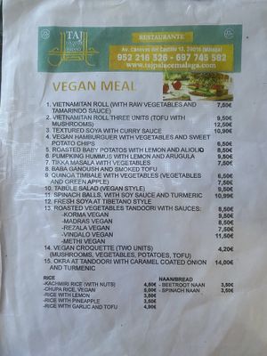 The vegan menu…. 👌🏻  at Taj Palace in Malaga