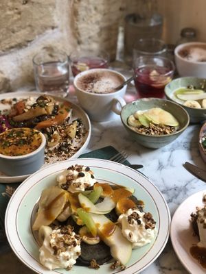 Black baby pancakes with wipped cream   at Urban Greener in Paris