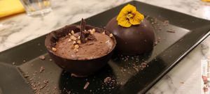 Chocolate mousse in its shell, buckwheat praline at Urban Greener in Paris