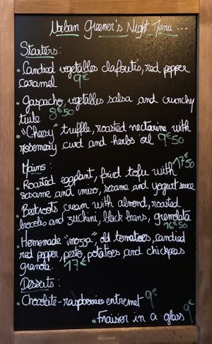 Menu at Urban Greener in Paris