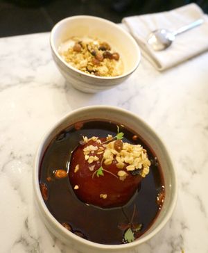 Poached pear at Urban Greener in Paris