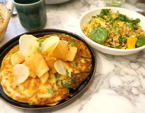Vegetable pancake w/marinated daikon (special plate of the day) at Urban Greener in Paris