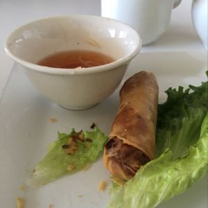 Eggrolls....we couldn't wait at Loving Hut in Orange