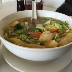my wife's favorite wonton soup with extra veggies at Loving Hut in Orange