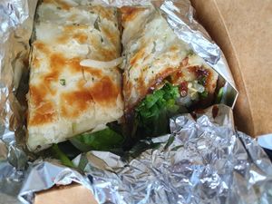 Jajang vegan pancake roll-- so delicious!! at Dumpling the Noodle in Seattle