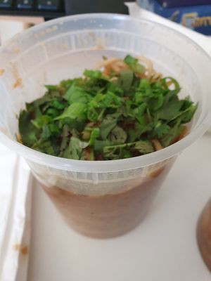 Chili the veggie rice noodle. My least  favorite thing we ordered here .  Chili The Garlic Tofu lamen was my favorite thing here at Dumpling the Noodle in Seattle