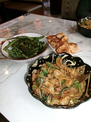 Mock Duck Lamen, Veg Dumplings, & Sichuan Dry-Fried String Beans  at Dumpling the Noodle in Seattle