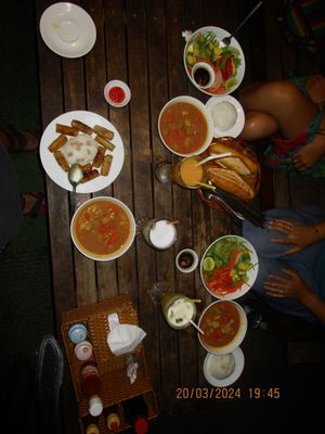 Curry, Avocado Salad, Spring rolls and juices (banana, Pineapple, mango-passionfruit)   at YoYo Vegetarian Food - Seaside in Phan Thiet
